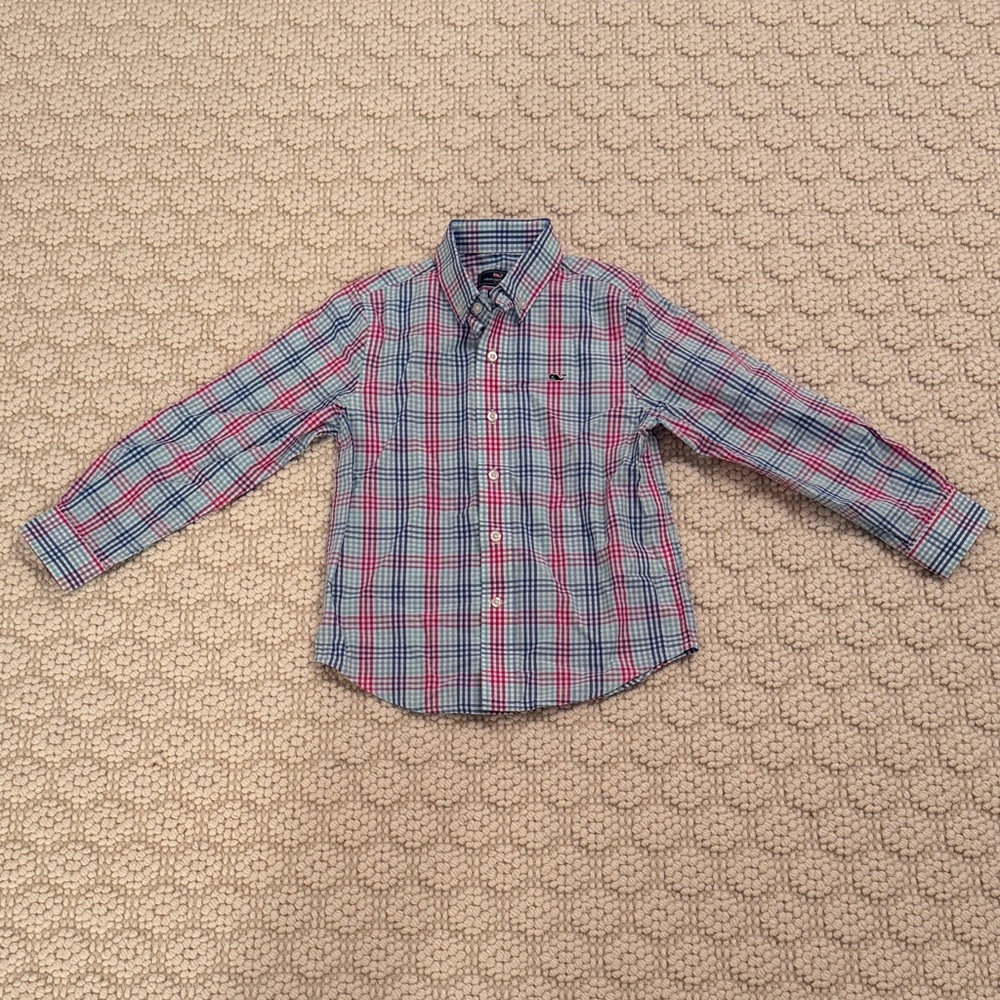 NBW Vineyard Vines Blue/Pink Plaid Boys Shirt